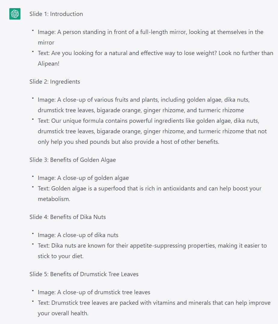 chatgpt slideshow response
